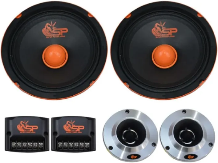 SP Audio SP-EM6.5 KIT, 1 kit 2 Voies Haut-Parleur 16,5 cm 165 mm 6,5", 200 W RMS, 400 W Max, 4 ohms, avec 2 midrange, 2 tweeters et 2 Crossover, pour portières de Voiture, 1 kit