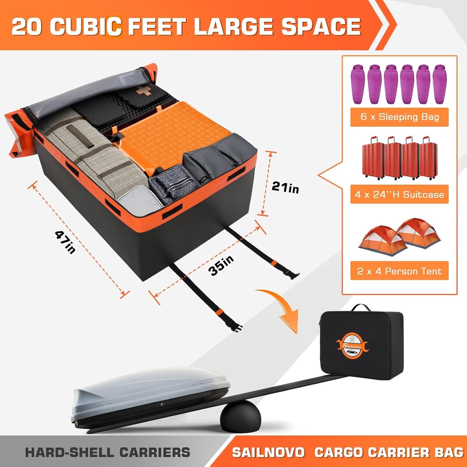 Coffre de Toit de véhicule Sac de Toit Voiture pour Voyage Résistant aux Intempéries 555L 1000D PVC, 10 Sangles Renforcées, Tapis antidérapant, pour Les Voyages et Le Transport des Bagages 565 L