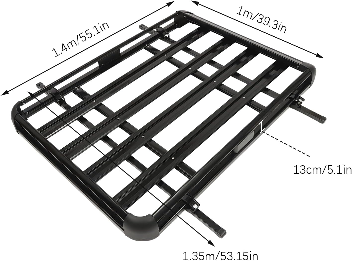 Barres de toit universelles en aluminium - Largeur réglable - Charge maximale 150 kg - Pour SUV, panier de toit, porte-cargaison - 140 x 100 cm - Noir