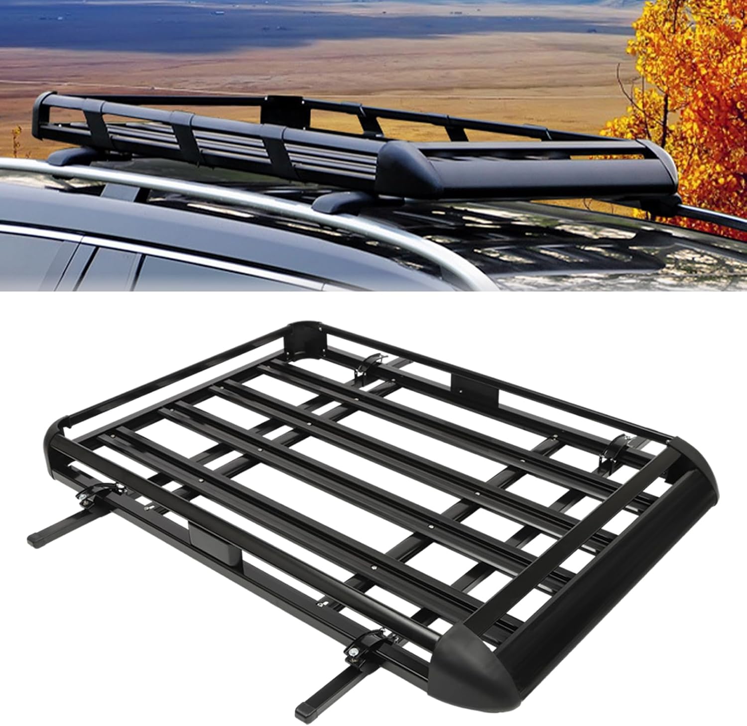 Barres de toit universelles en aluminium - Légères - Capacité de charge de 150 kg - Faible bruit du vent - Pour SUV - Universel - 160 x 100 cm 160×100cm
