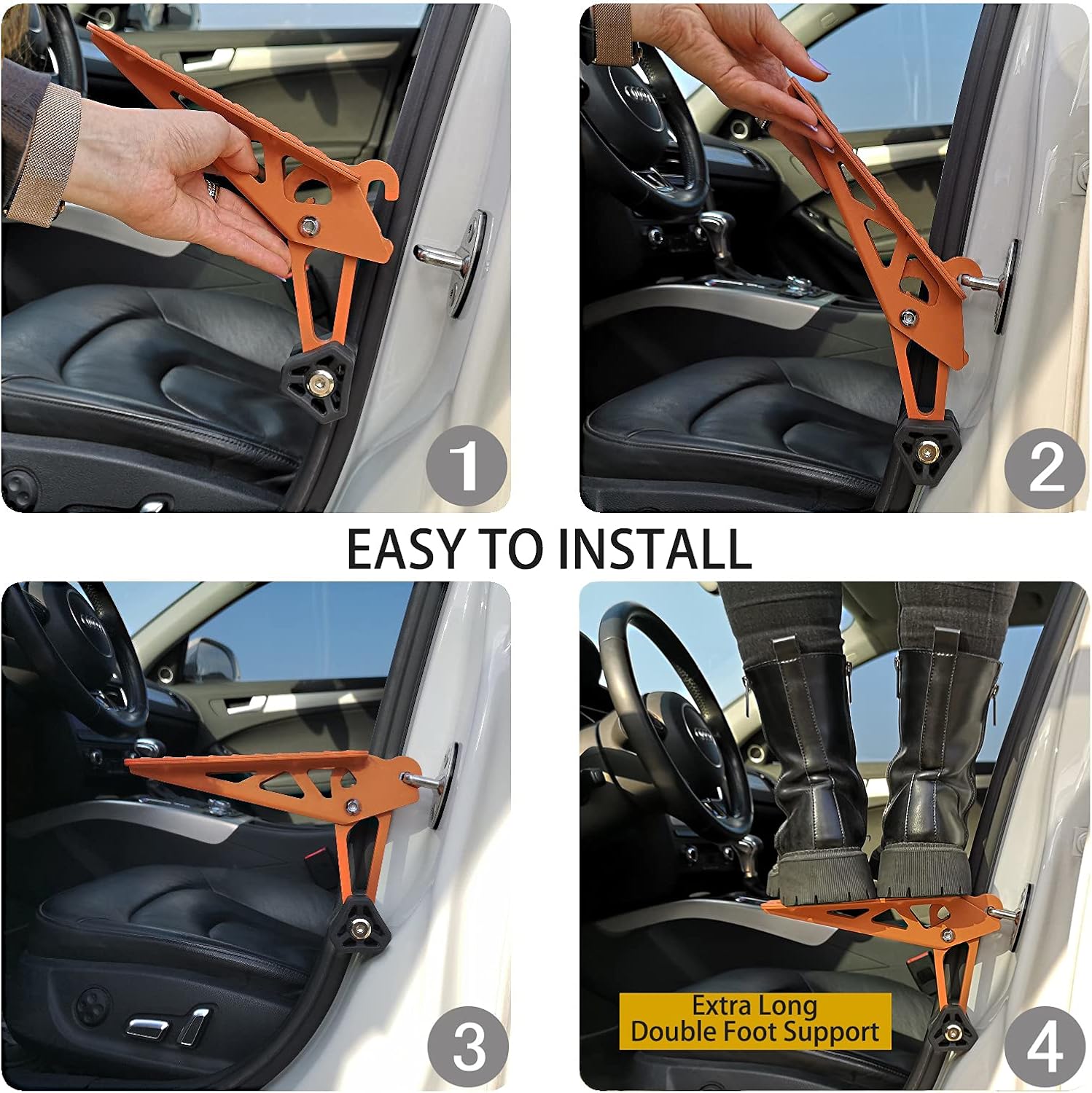 Marchepied de Porte de Voiture Universel, pédales de Porte Pliables Portables, Crochets de véhicule Stable Charge 180kg, accéder très Facilement Toit de la Voiture, pour Voiture SUV, Orange