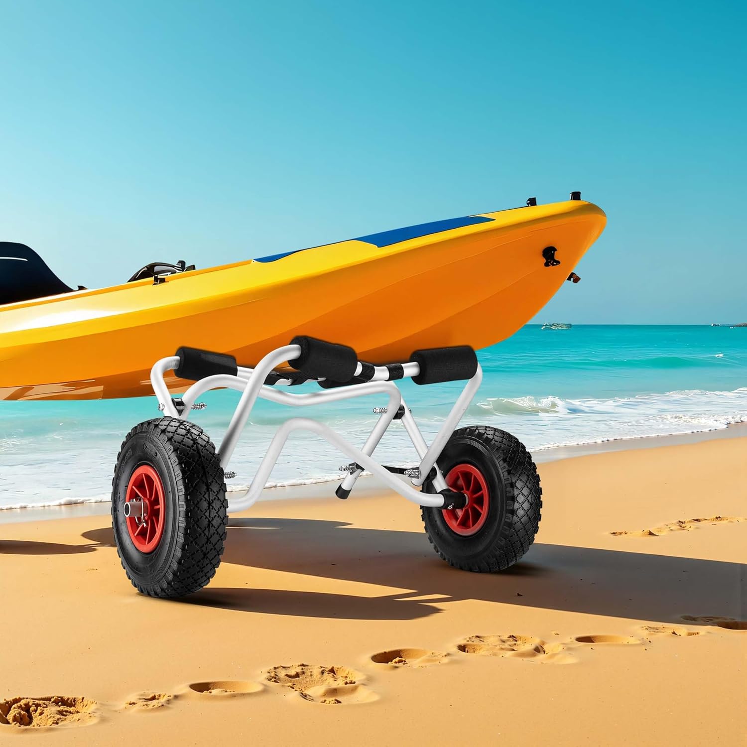 Chariot de Transport en Aluminium pour Kayak Canoë avec Supports en Mousse Sécurité Sangles Transport Bâteau Fixation ⌀26 cm Pneus à air 68kg