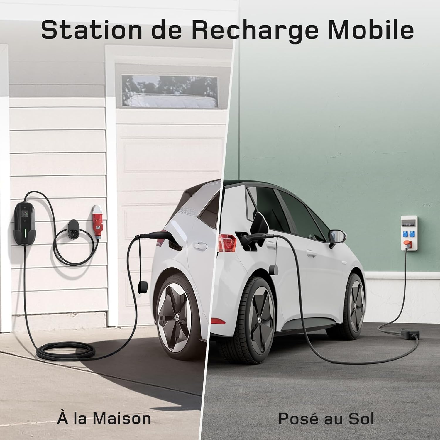 Chargeur Voiture Electrique 11kW 7m, Triphasé, 6-16A, dé Type 2 Prise CEE Chargeur EV Station de Charge Mobile/Wallbox avec Schuko à CEE Adapateur, écran Numérique CEE 11kW 7m