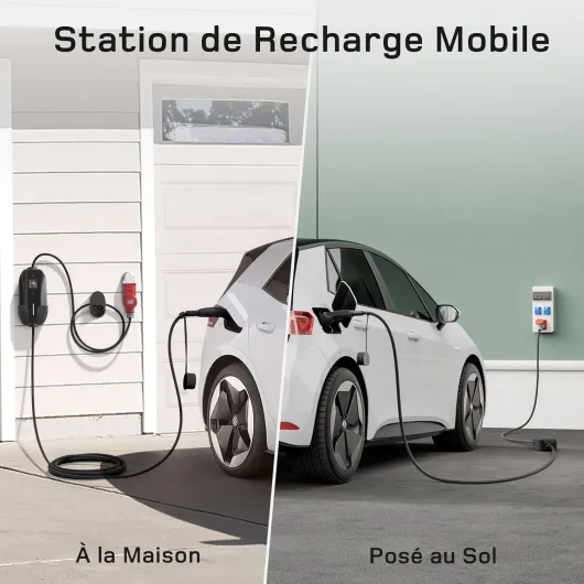 Chargeur Voiture Electrique 11kW 7m, Triphasé, 6-16A, dé Type 2 Prise CEE Chargeur EV Station de Charge Mobile/Wallbox avec Schuko à CEE Adapateur, écran Numérique CEE 11kW 7m