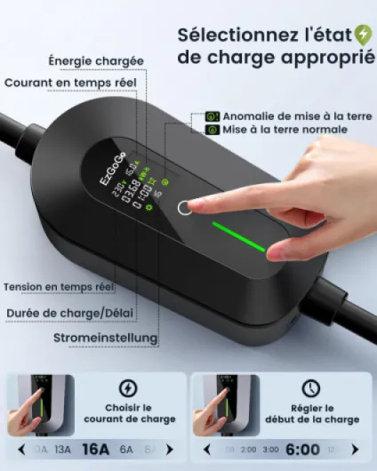 Chargeur Voiture Electrique 3,68 KW, 7 m, 6-16 A, Cable Recharge Voiture Electrique Type 2 avec écran LCD réglable & Indice IP65, pour Toutes Voitures électriques et PHEV (Norme IEC 62196-2) 7m