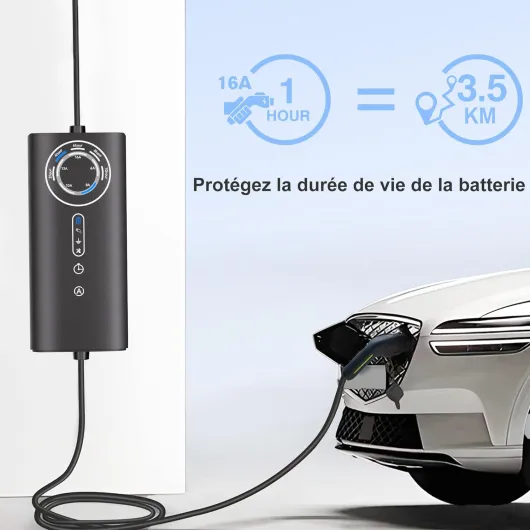 Chargeur Voiture Electrique [ 3,68 KW, 16A, 6m ] Courant Réglable 6-8-10-13-16A Prise Schuko avec Sac/Câble de Charge Type 2, Compatible avec E-208, Zoe, Spring, 500e, Model 3&Y et Autres BEV/ 6 m,3,68 KW, 16A