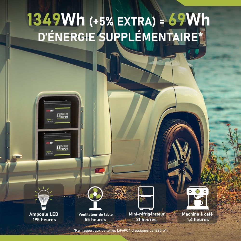 LANGZEIT Batterie Lithium 12V 100Ah - Batterie solaire Lifepo4 avec Protection de 100A BMS – pour camping-car, kit panneau solaire, Caravane, Bateau, Off Grid – decharge lente