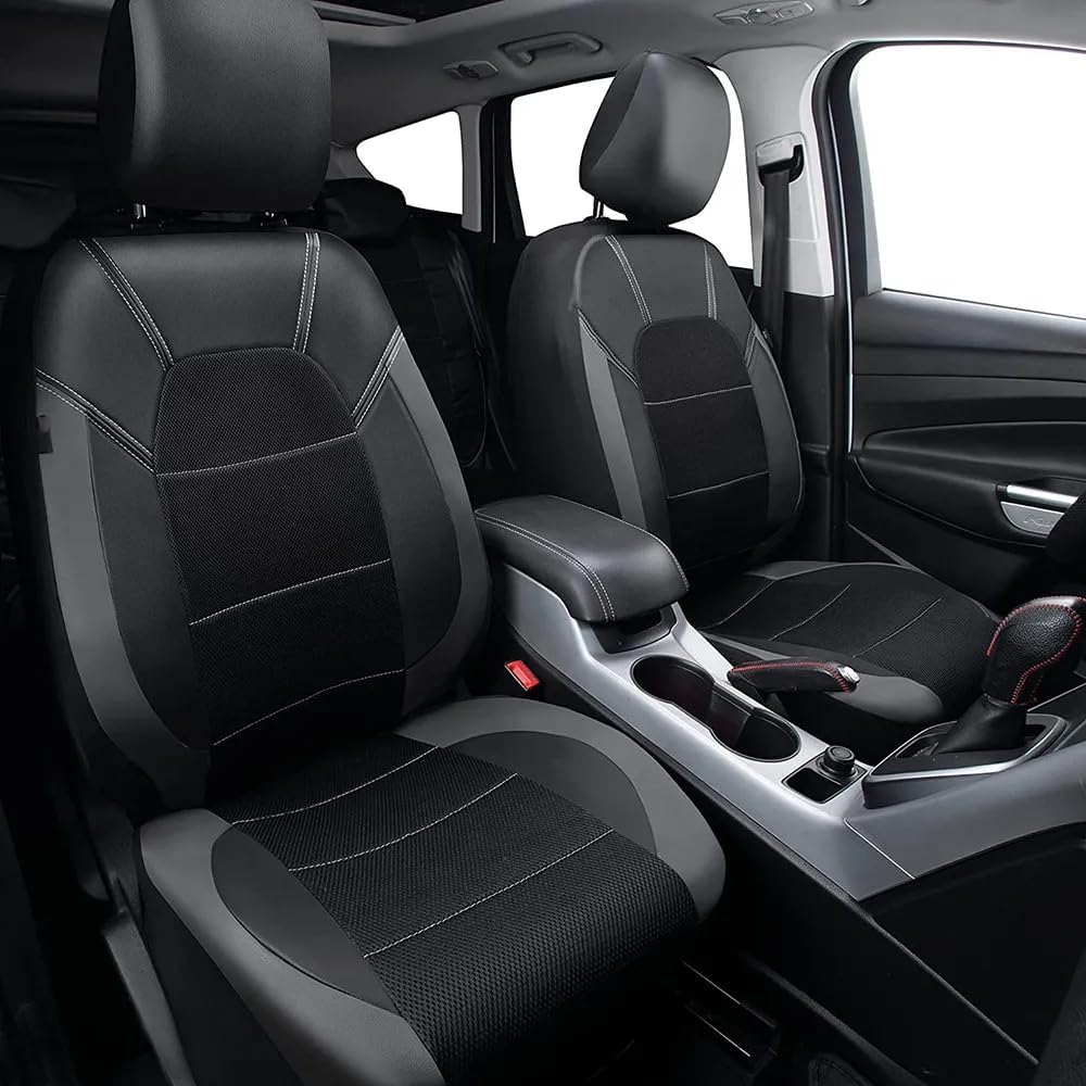 Ensembles Housses de Siège Voiture sur Mesure en Cuir pour Hyundai KONA 2018-2023, Respirant Housse Siege Imperméable Couvre Sieges Auto Accessoire,A/Black-Gray normal A/Black-gray