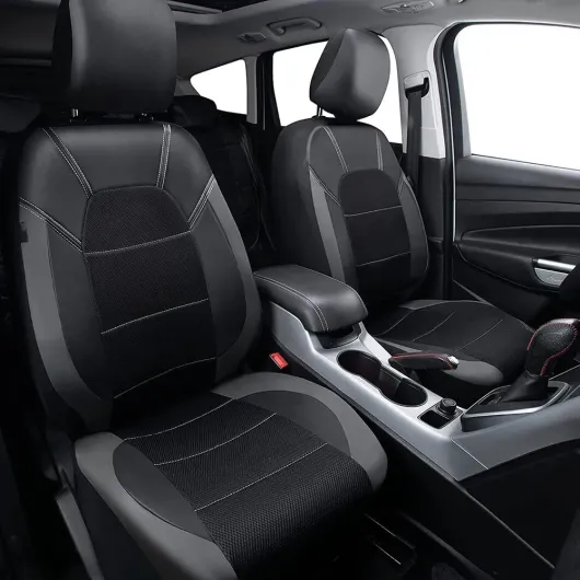 Ensembles Housses de Siège Voiture sur Mesure en Cuir pour Hyundai KONA 2018-2023, Respirant Housse Siege Imperméable Couvre Sieges Auto Accessoire,A/Black-Gray normal A/Black-gray