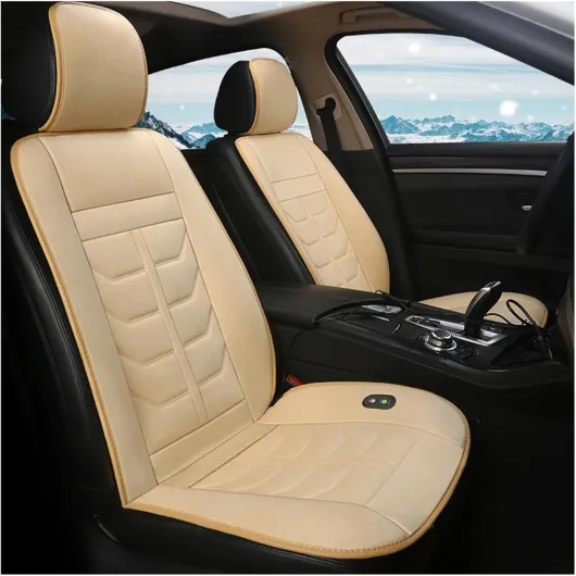 Housses Siège Auto Coussin Chauffant De Voiture Universel pour Siège d'hiver Chaud Confortable Électrique Peluche Courte Lot Housses Siège Voiture(Beige 1 Pcs2)