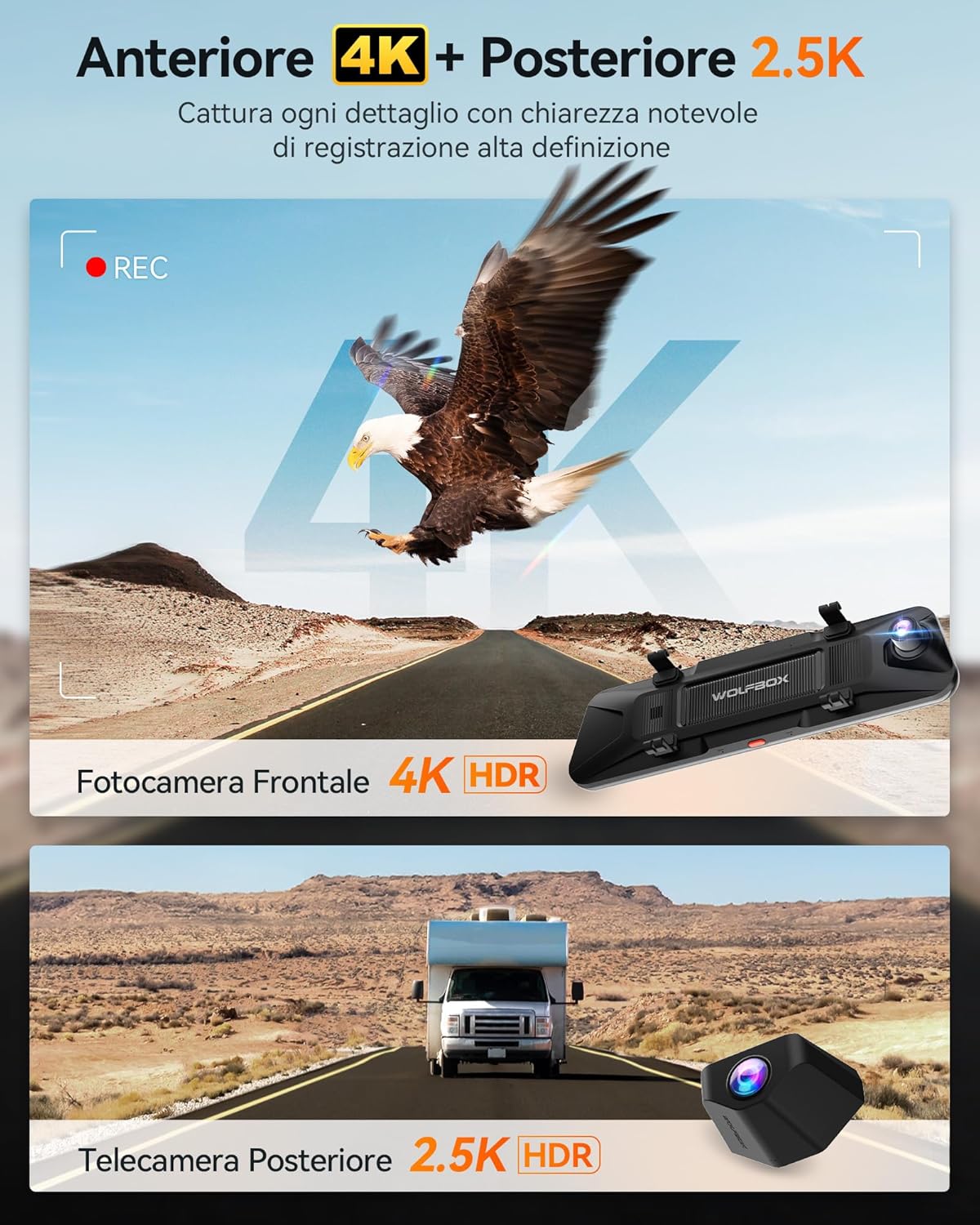 G900 Pro 12" Dashcam Rétroviseur avec STARVIS 2 IMX678, 4K+2.5K retroviseur Interieur Voiture Camera, 5.8GHz WiFi, Carte 128GB Gratuite, Contrôle Vocal, Capteur G, GPS, Enregistrement Boucle