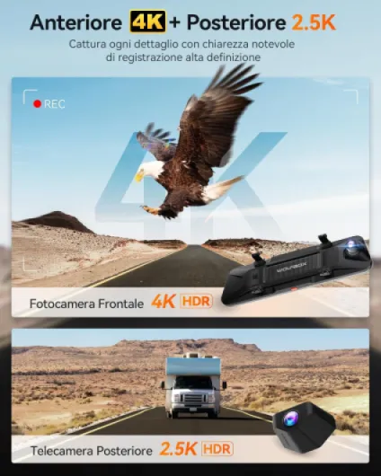 G900 Pro 12" Dashcam Rétroviseur avec STARVIS 2 IMX678, 4K+2.5K retroviseur Interieur Voiture Camera, 5.8GHz WiFi, Carte 128GB Gratuite, Contrôle Vocal, Capteur G, GPS, Enregistrement Boucle