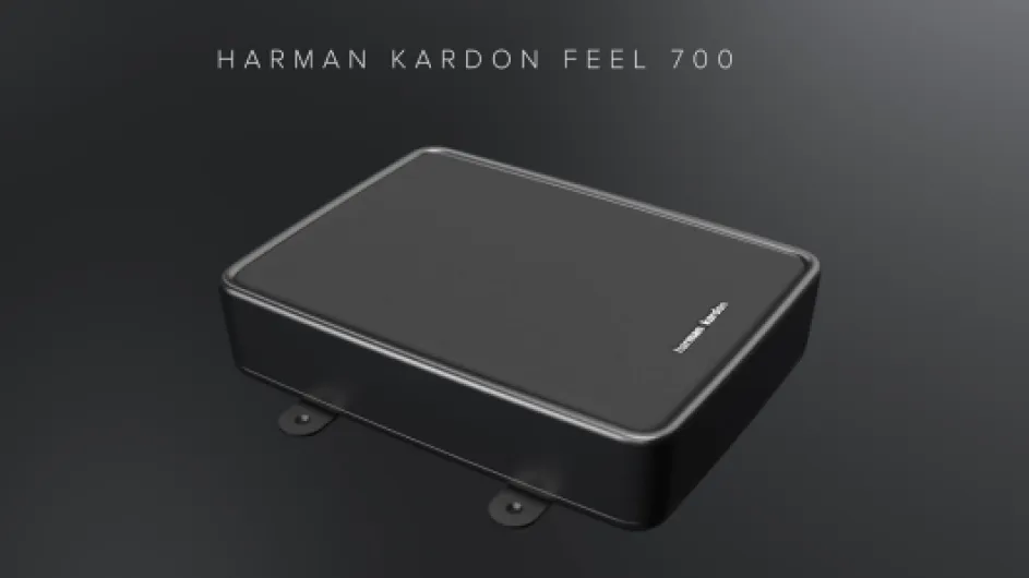 Harman Kardon Feel 700 7 Pouces 250W Subwoofer Actif sous-Siège - Caisson de Basses Ultra-Plat avec Amplificateur Classe D, Entrées Haut Niveau et RCA pour Voiture