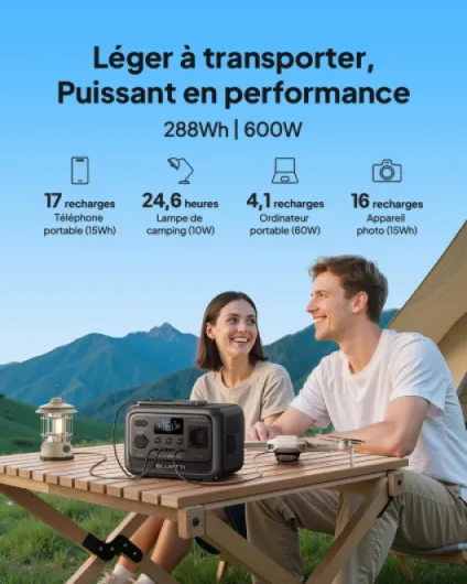 Générateur Solaire Elite 30 V2 avec Panneau Solaire 100W (Expédié Séparément), Station d'Énergie Portable 288Wh LiFePO4, Prises CA 600W (1500W Puissance de Crête), pour Camping, Urgence Elite 30 V2+100W