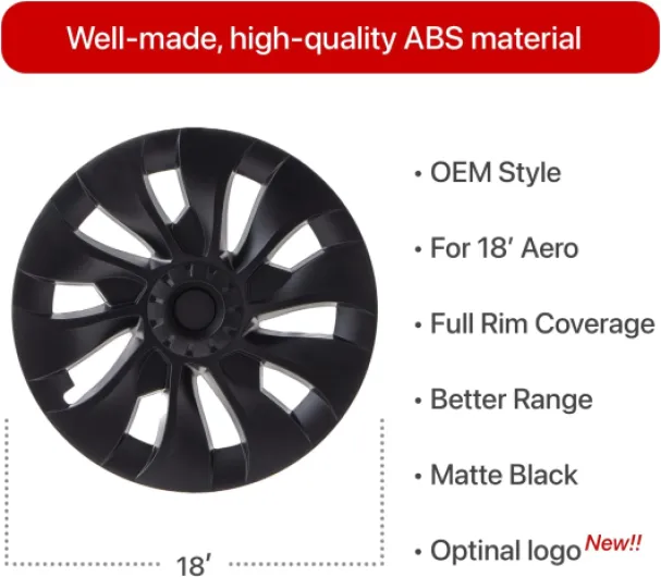Enjoliveur de Roue pour Tesla Model 3 18 Pouces Noir Mat Logo de Soutien Amélioration de la Gamme (1 pièces) Style Uberturbine 2017-2023 Model 3 Enjoliveur de Roue Aero de Remplacement Noir mat - Côté 1