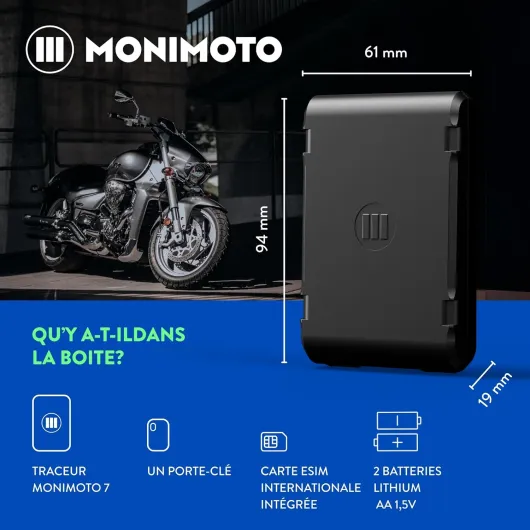 MoniMoto 7 - Tracker GPS Moto & Alarme Connectée, Installation Antivol Étanche sans Fil - Traceur GPS Voiture, Moto, Scooter, Poids Lourd, Camping Car