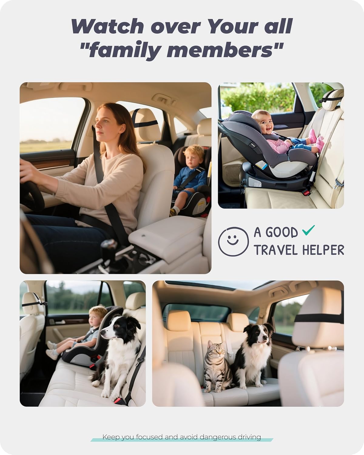 Caméra magnétique double pour bébé en voiture pour deux enfants, écran IPS 1080P avec support magnétique, 3 modes (zoom/miroir/division), vision nocturne automatique, caméra de voiture alimentée 2 caméras Noir