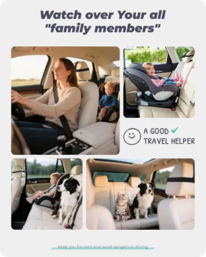 Caméra magnétique double pour bébé en voiture pour deux enfants, écran IPS 1080P avec support magnétique, 3 modes (zoom/miroir/division), vision nocturne automatique, caméra de voiture alimentée 2 caméras Noir