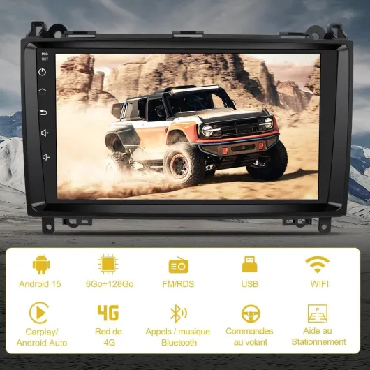 [6Go+128Go] Autoradio Android 15 pour Mercedes-Benz Vito Viano Sprinter W639/Classe B W245 W169 avec 4G Carplay 9 Pouces Écran Tacile avec GPS Android Auto/WiFi/RDS/FM/SWC/Aide au Parking