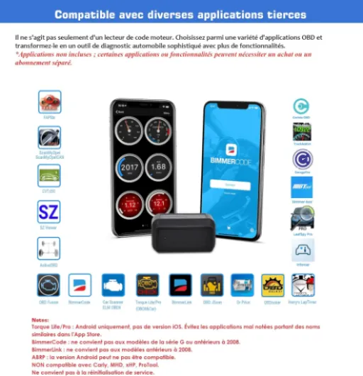 OBDCheck BLE Scanner OBD-II Bluetooth – Lecteur de Codes Moteur & Outil de Diagnostic pour iOS et Android Bluetooth 4.0 for iOS & Android