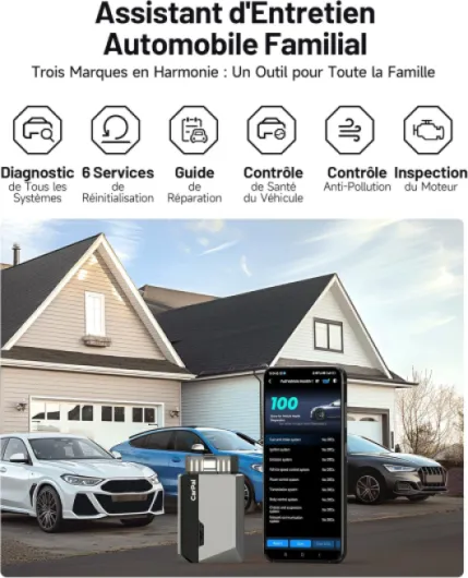 Carpal-A Valise Diagnostic Voiture Bluetooth, Tous Les systèmes Diagnostic pour iOS et Android, 6 Services d'entretien, vérification de l'état du véhicule,1 an de Mise à Niveau Gratuite