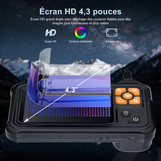 SKYBASIC Endoscope Industrielle, Caméra de Inspection HD 1080P avec Écran IPS 4,3 Pouces, Caméra Endoscopie IP67 Étanche avec 8 LED, Caméra Serpent pour Automobile, Mur, Canalisation-20M P100-20M
