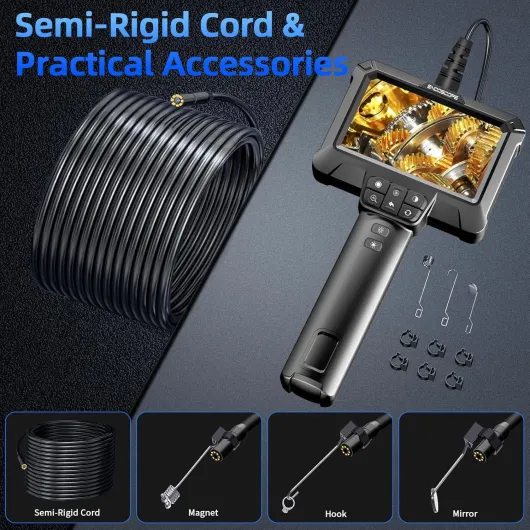 WINWEND Caméra endoscopique avec lumière, endoscope avec écran LCD HD de 10,9 cm, caméra d'inspection avec caméra serpent semi-rigide de 5 m, 7,9 mm, étanchéité IP67, outils automobiles pour caméra
