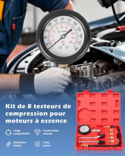 DAYUAN Testeur de Compression, Coffret de compressiomètre Set de compresseur pour Tous Moteurs Deux Kfz M10 M12 M14 M18 0-20 bar & 0-300 psi Rouge