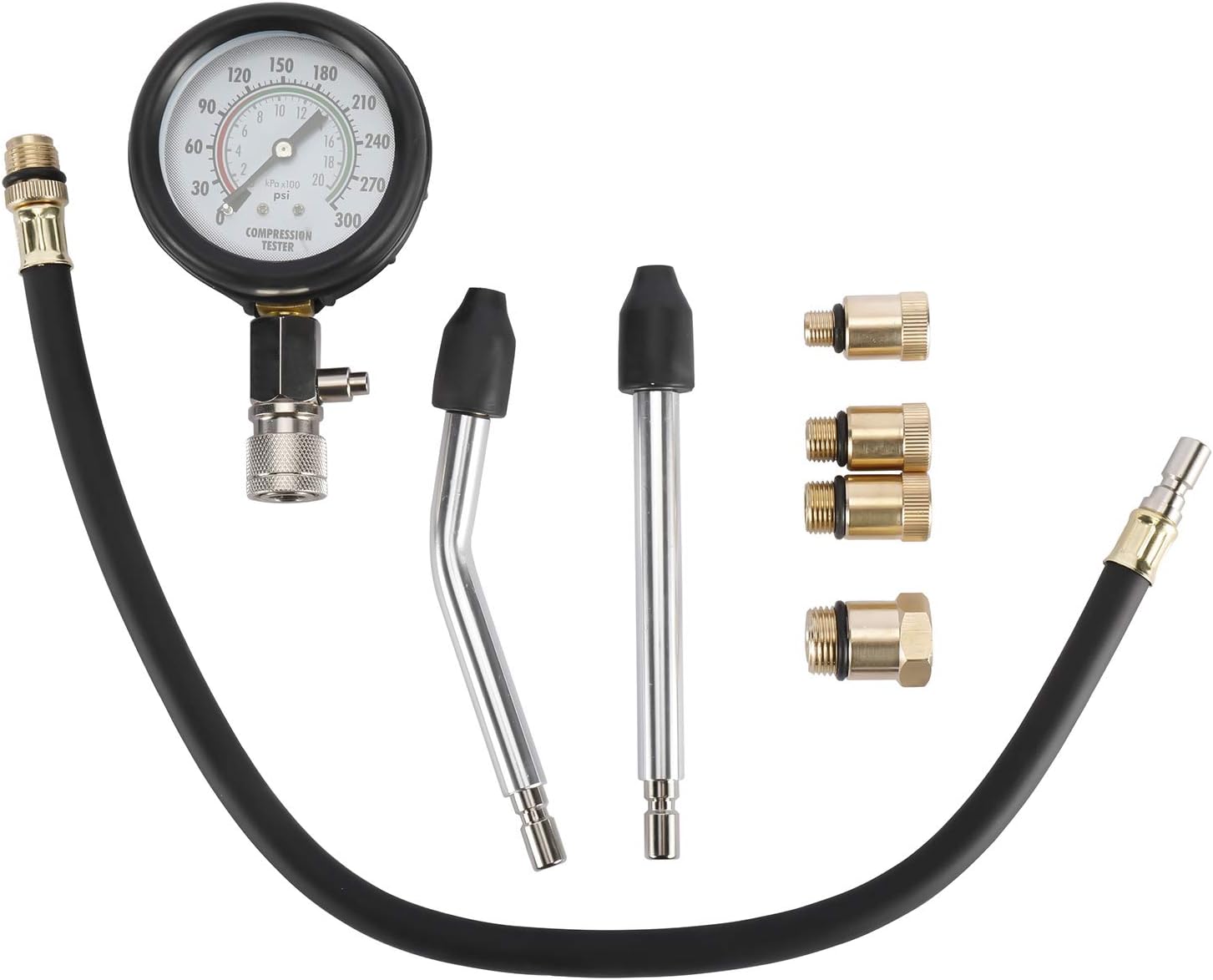 FreeTec Coffret de compressiomètre Set de compresseur Testeur de compression pour Moteur Essence 0-300 PSI / 0-20 Bar Rouge