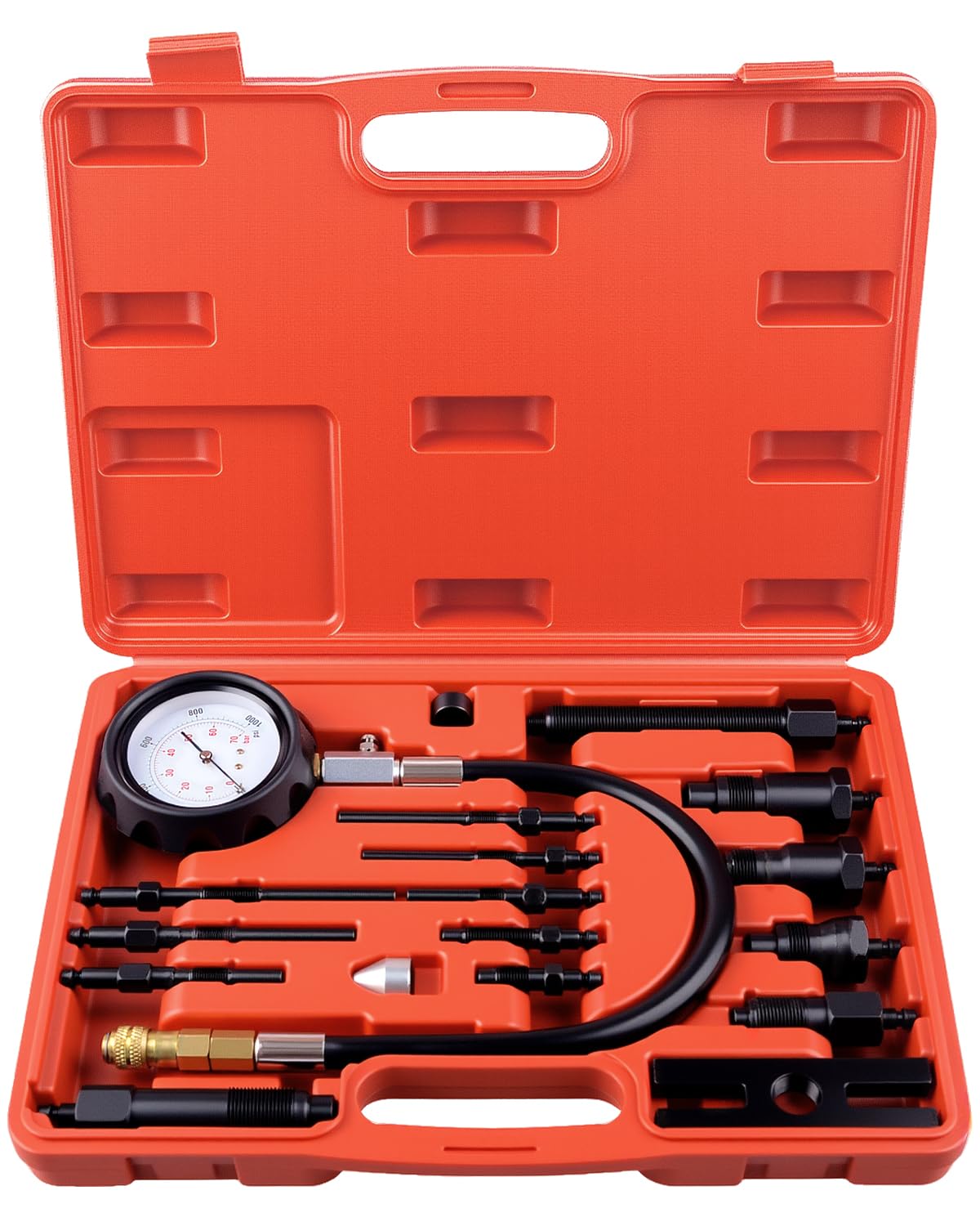 DAYUAN 17 pièces Testeur de compression pour moteurs diesel 0-70 bar, Auto Car Tractor Diesel Engine Testing Gauge Manometer Kit