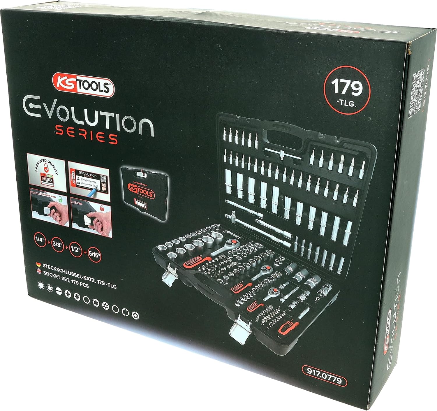 917.0779 - Caisse à Outils Complète en Coffret Douille et Accessoires en 1/4", 3/8" et 1/2" - Outillage Mécanique de Notre Gamme Ultimate avec Clé à Cliquet - 179 Pièces Mat satiné