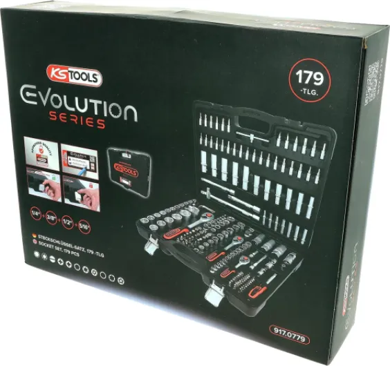 917.0779 - Caisse à Outils Complète en Coffret Douille et Accessoires en 1/4", 3/8" et 1/2" - Outillage Mécanique de Notre Gamme Ultimate avec Clé à Cliquet - 179 Pièces Mat satiné