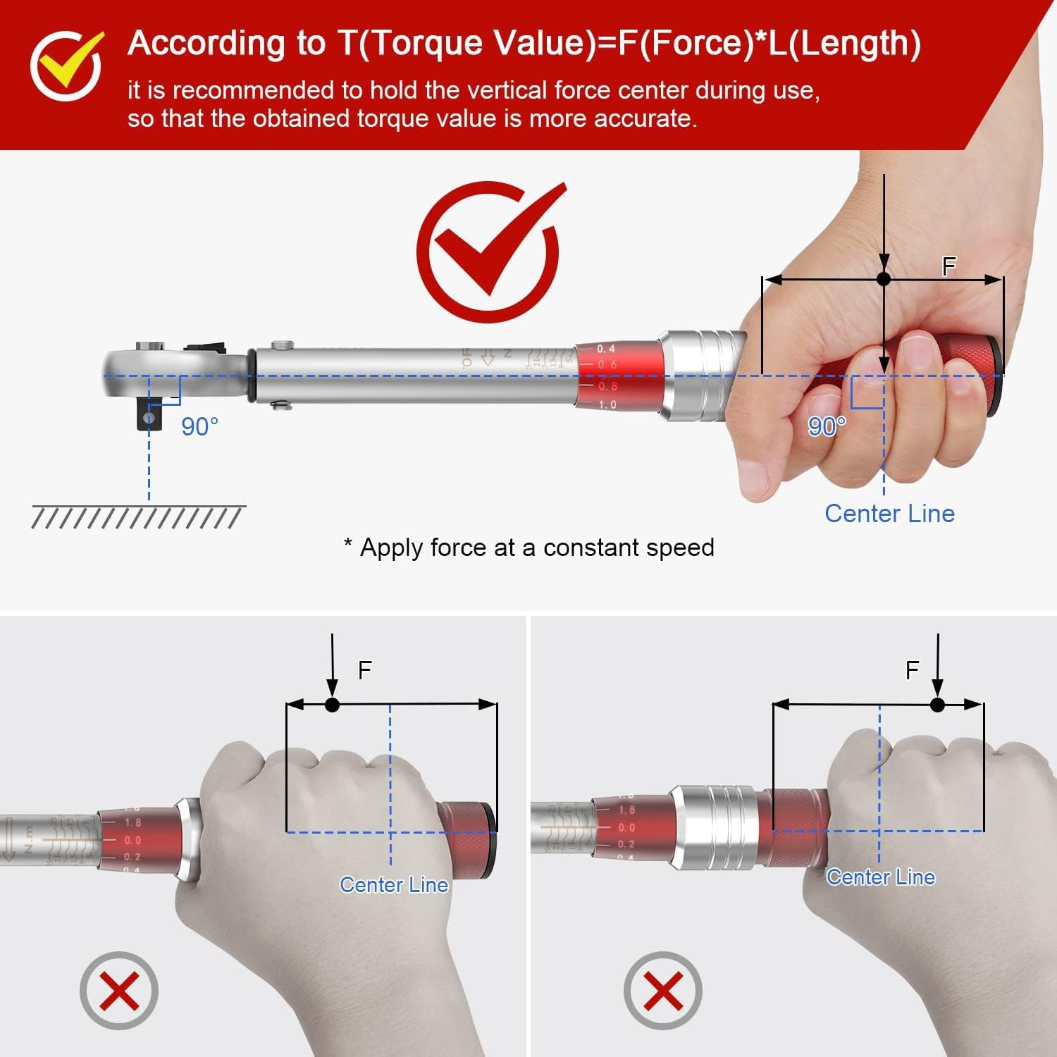 VANPO Clé Dynamométrique 1/4", Clé de Torsion 3-25 Nm, Précision ± 3% con Bouton de Libération Rapide, Tête à Cliquet Réversible, Barre d'extension, 3/8" Adaptateur pour Vélos Route y Montagne, Moto Rouge 3-25 Nm