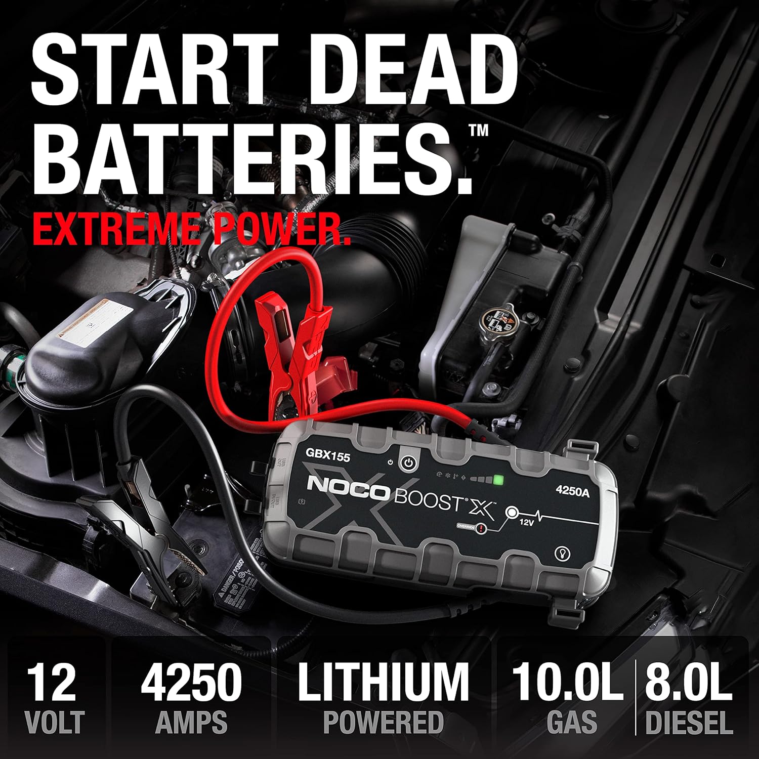 Boost X GBX155: Booster Batterie UltraSafe 4250A – Démarreur Lithium 12V Portable avec Powerbank et Chargeur USB – pour Moteurs Essence 10,0L et Diesel 8,0L