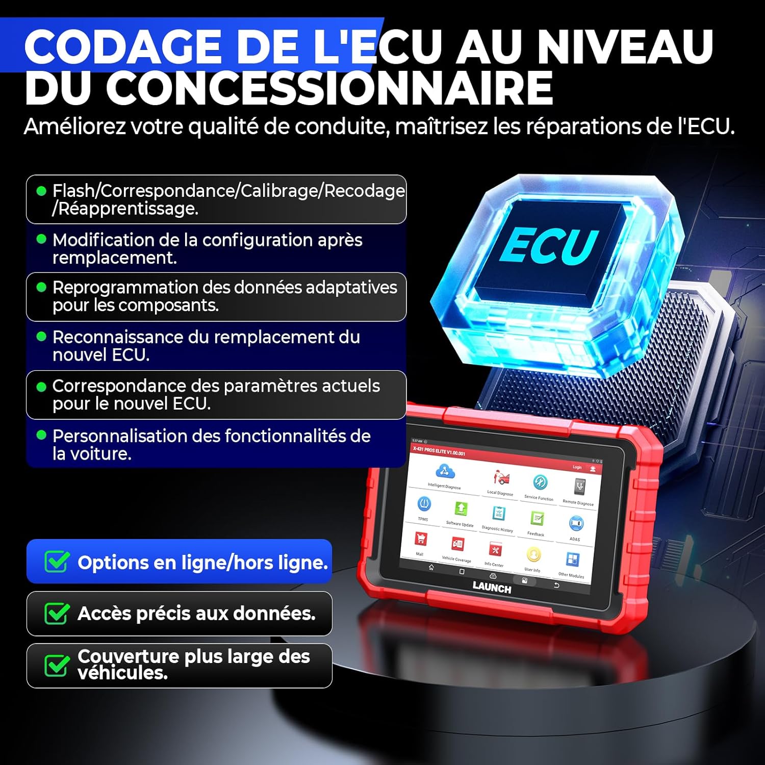 X431 Pros Elite Valise Diagnostic Auto, Bi-directionnel, Codage en Ligne de l'ECU, Diagnostic Complet du Système, 45+ Services de Réinitialisation, CANFD DOIP, FCA, Mise à Jour de 2 Ans