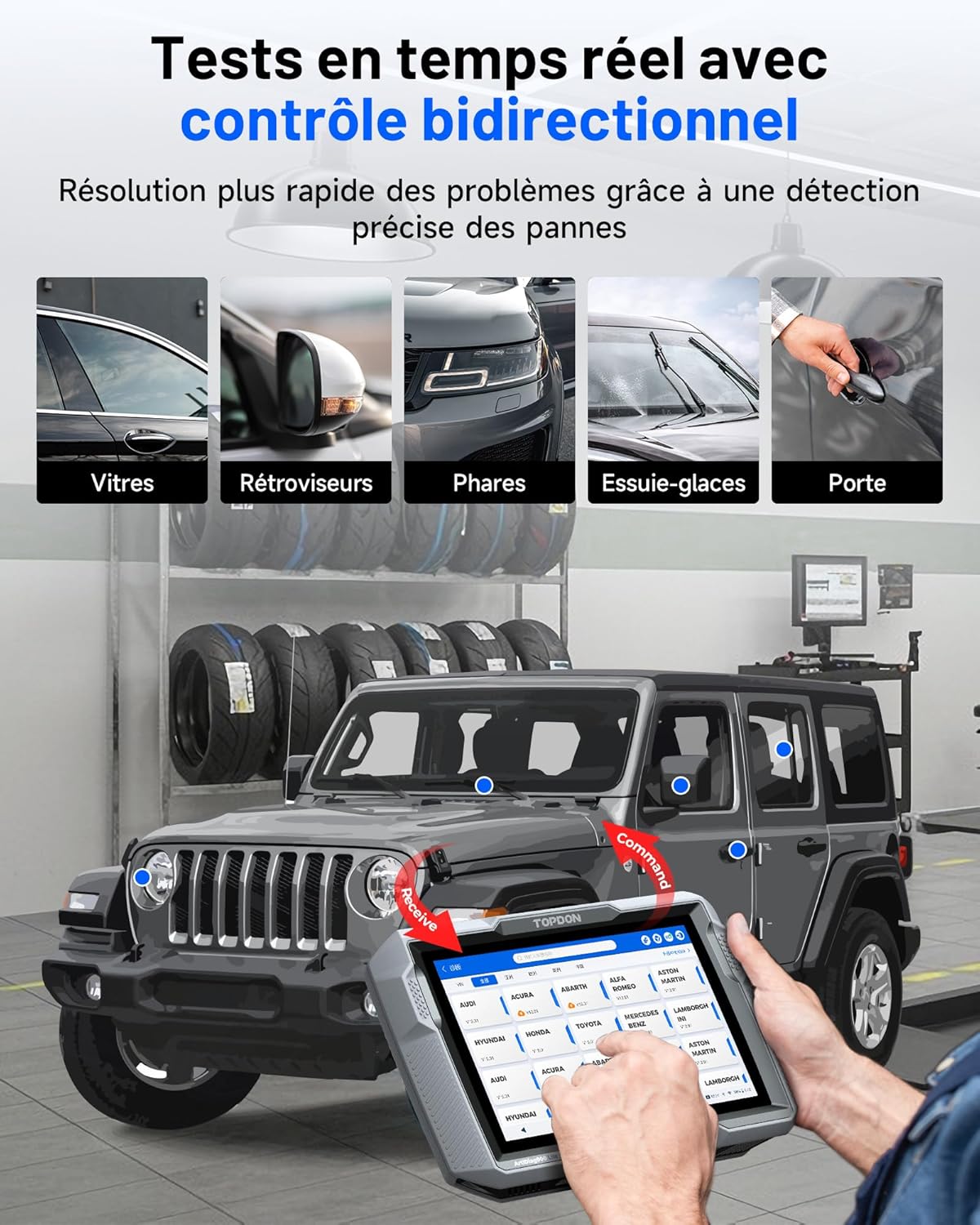 Valise Diagnostic Auto ArtiDiag900 Lite pour système Complet, lecteur de code OBD2 Bluetooth sans fil avec 8+ fonctions de réinitialisation, test actif, AutoVIN, tous les logiciels 2 an gratuit Gris