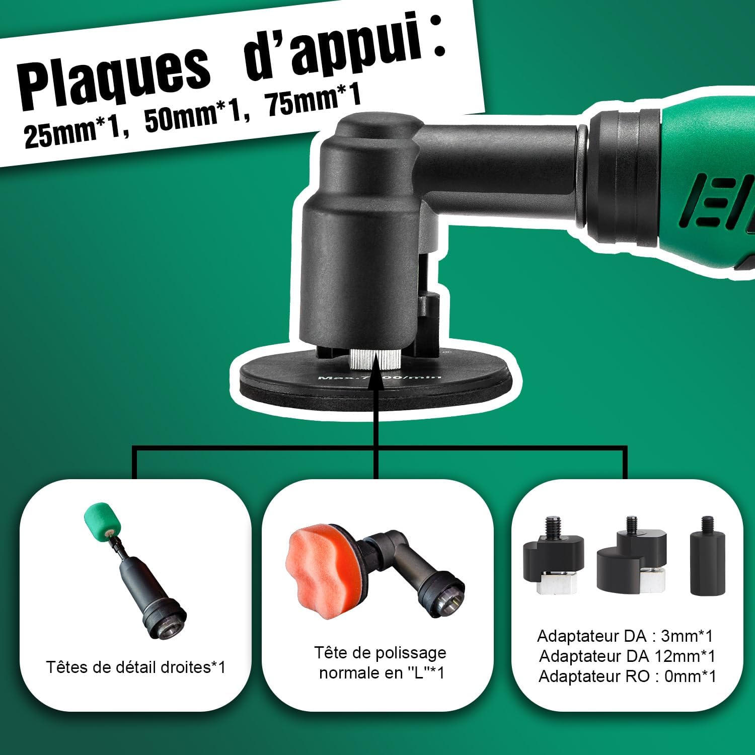 S6 Mini Polisseuse Sans fil,Kit Professionnel pour Détail et l'entretien de Peinture,12V Polissage Voiture,Machine à Polir DA&RO,1000-5000RPM&4200-21000RPm,25mm/50mm/75mm éponge B02PO61-2-AU-K2