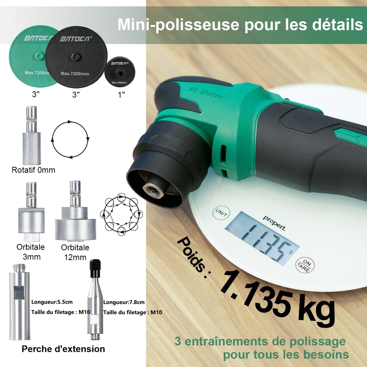 S4 Polisseuse Sans Fil Professionnelle,Rotative&Orbitale,Mini Polissage kit,Moteur Sans Balais,12V Polisseur Voiture avec 2 2.5Ah Batteries,2000-5500RPM,Polir,25mm/75mm Polissage Cirage B02PO55-EU-2-K2