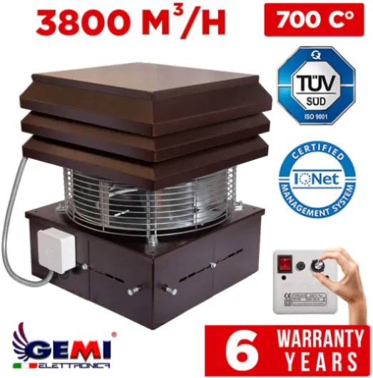 Gemi Aspirateur Extracteur Ventilateur d'Aspiration Électrique de Fumée pour Cheminée Modèle Professionnel avec Régulateur Certification CE 3800 m3/h