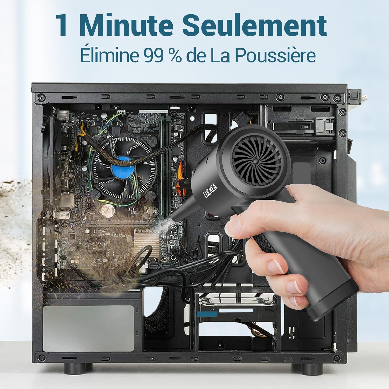 Souffleur Air Comprimé 3 Vitesses Souffleur PC - Souffleur Voiture 6000 mAh Batterie avec Lumière LED, Bombe Air Sec Nettoyage PC, Air Comprimé Nettoyage Ordinateur Clavier Électronique, Air Duster ‎C4915-6