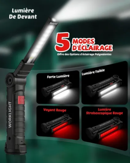 Cadeau Homme, Lampe de Poche Lampe de Travail Rechargeable Lampe Atelier COB Torche avec Base Magnétique 5 Modes Camping Lampe pour Garage, Camping, d'Urgence, etc (Noir) Noir 2 Pièces