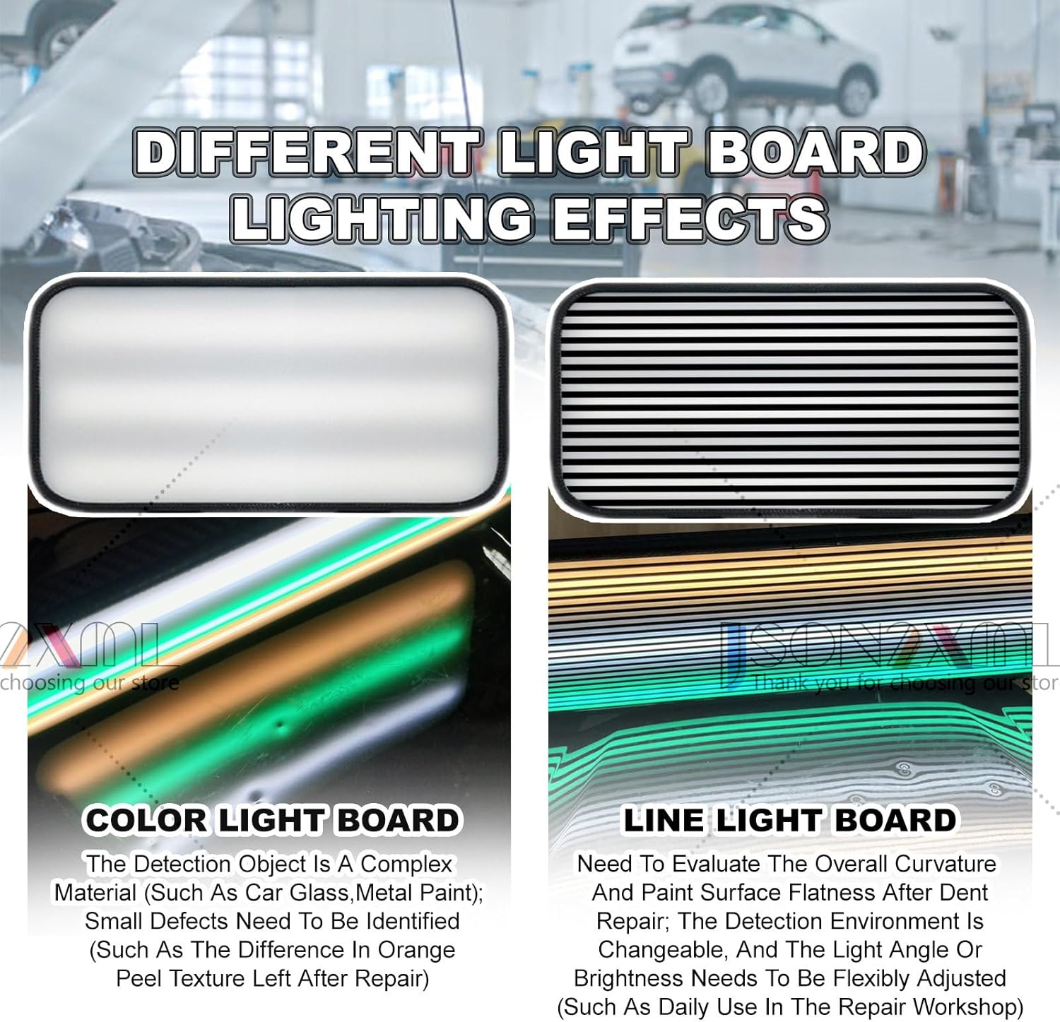 Lampe de débosselage sans peinture (DSP), lampe de réparation de bosses pour carrosserie, panneau lumineux 2 en 1 (ligne et couleur), réflecteur pour outils DSP avec support 50/46 cm, outils de répa 20×60cm/7.8×23.6in