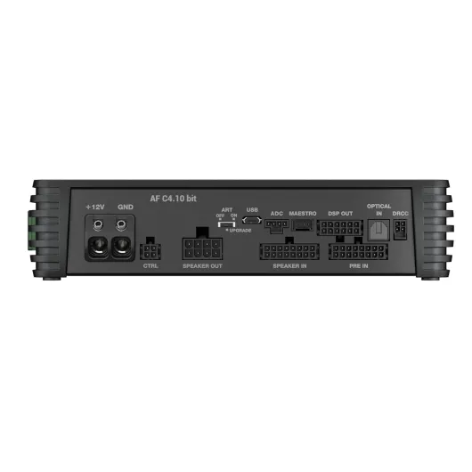 AF C4.10 bit Amplificateur DSP 4 Canaux avec Processeur Audio Numerique 10 Canaux, Technologie Classe D, 4x150W RMS, 198x190x50 mm, Noir