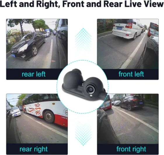 Kit Caméra de Vue Latérale Caméra de Angle Mort Vision Nocturne Grand Angle de Vue avec Mini Séparateur Vidéo 4 Canaux pour Voiture Auto Van Campeur Tracteur