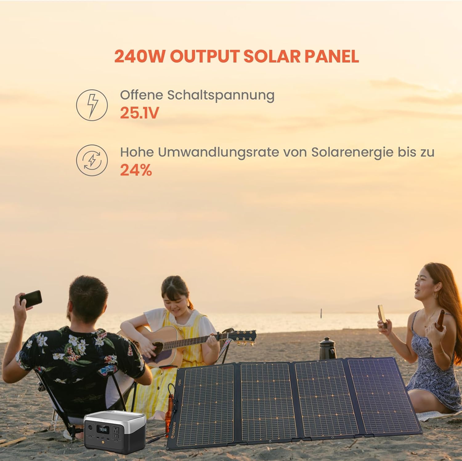 Panneau Solaire Portable 240 W,FlexSolar Kit Monocristallin ETFE - Panneau Solaire Camping pour Générateurs Solaires Powerstation IP68 Étanche Pour Camping, Jardin, Randonnée, Pêche 240w