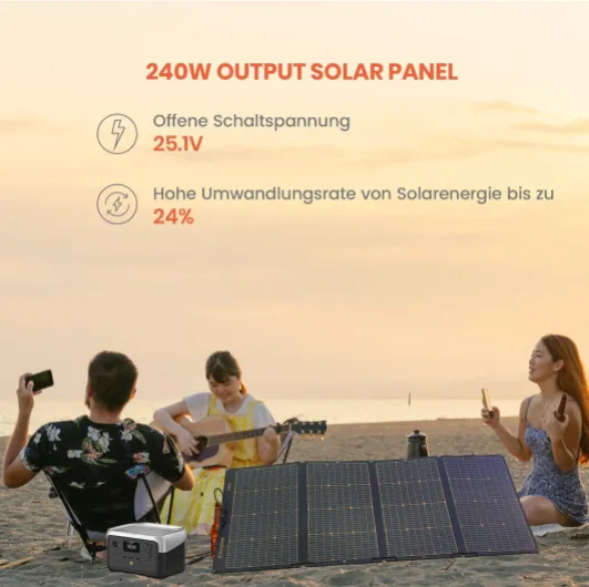 Panneau Solaire Portable 240 W,FlexSolar Kit Monocristallin ETFE - Panneau Solaire Camping pour Générateurs Solaires Powerstation IP68 Étanche Pour Camping, Jardin, Randonnée, Pêche 240w