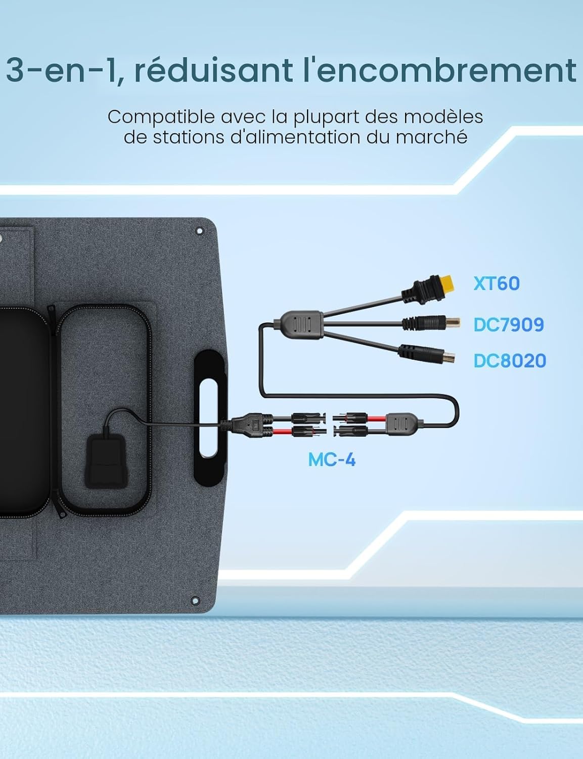 ECO-WORTHY Panneau Solaire Portable 200W, XT60, ETFE, Panneau Solaire Pliable Mono, Jusqu’à 23% d’efficacité, Approprié à la centrale électrique, extérieur, camping-car, jardin