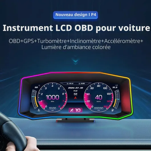 Car Heads Up Display, Car HUD P4, OBD+GPS Intelligent Instrument, Car Speed Limit Heads Up Display, adapté aux véhicules fabriqués après 2008
