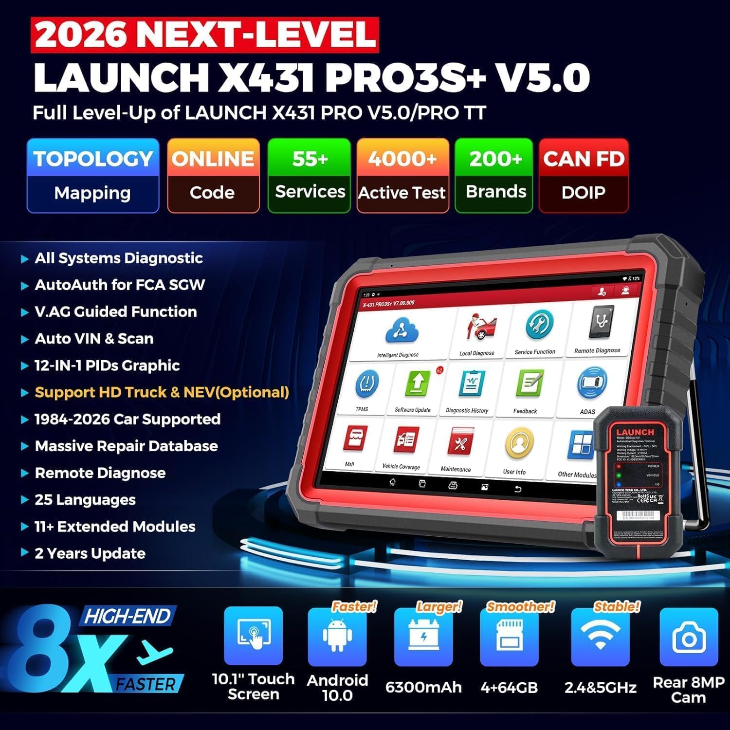 X431 PRO3S+ Bidirectionnel Valise Diagnostic Auto, Diagnostic Tous systèmes, Codage en Ligne de l'ECU, cartographie topologique OEM, Guide V.A.G., Service de réinitialisation 37+, Key IMMO Black-1