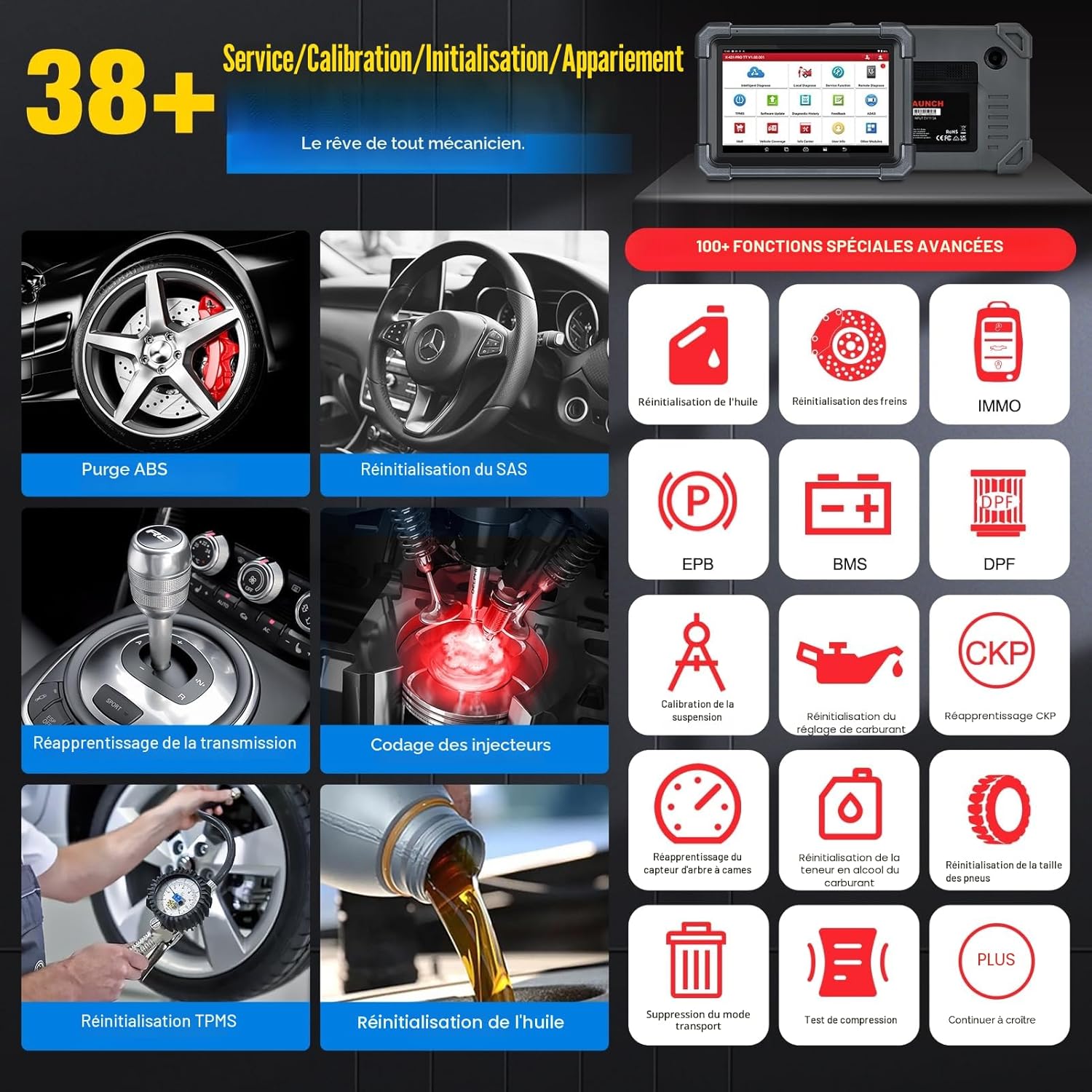 X431 Pro TT Elite Valise Diagnostic Auto Diagnostic de Tous Les systèmes avec DBSCar VII Connecteur, Bi-directionnel, 38+ Réinitialisation, Codage ECU, CANFD&DOIP, FCA, Guide V.A.G.Diagnostic black-1